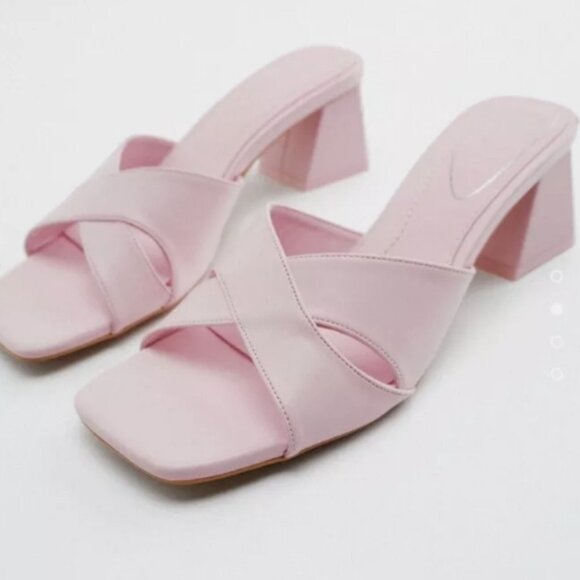 ZARA Pink Mid-Block Heels Sandals - Picture 3 of 10